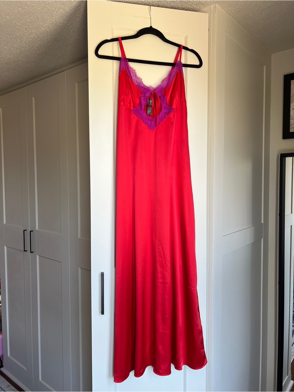 Savage X Fenty NITE SHADE LACE-TRIM SLEEP MAXI SLIP US 4-6 Red and Purple